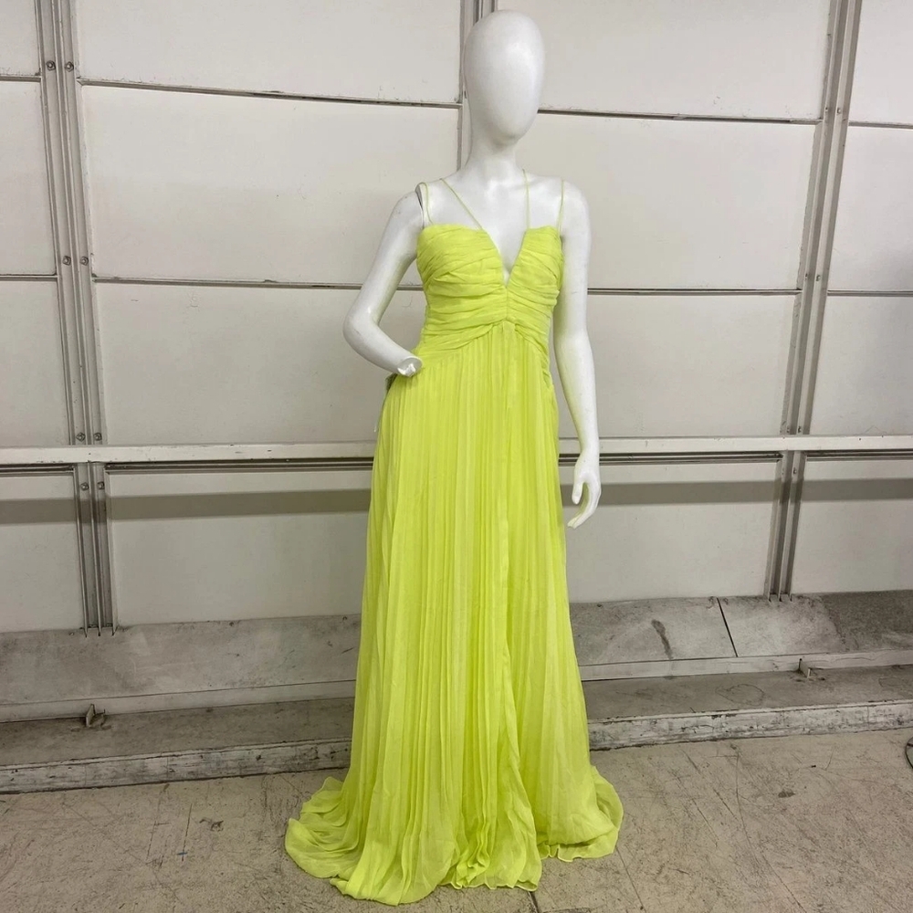 NWT BCBGMaxAzria Ziv Chiffon Gown In Sunny Lime